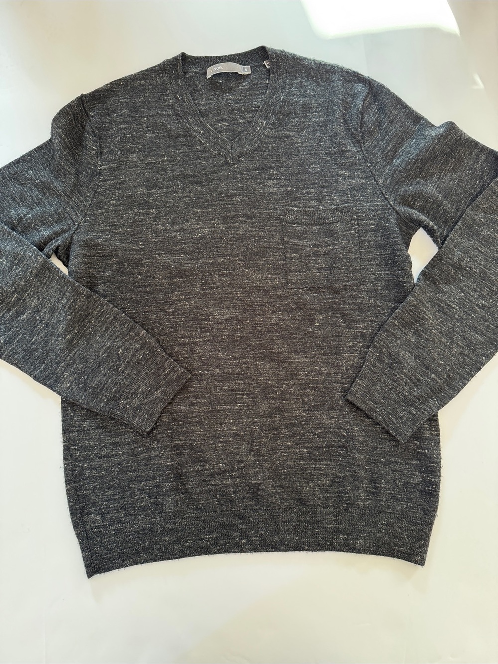 Vince Men's Charcoal Wool & Linen V-Neck Sweater - Size S